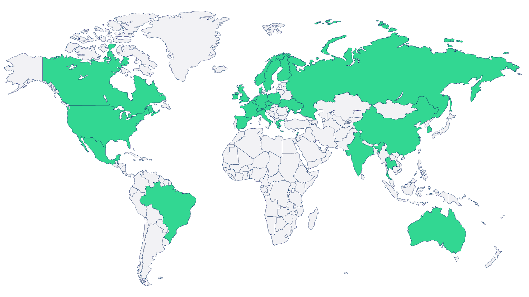 A graphic of the world map with countries marked in color.