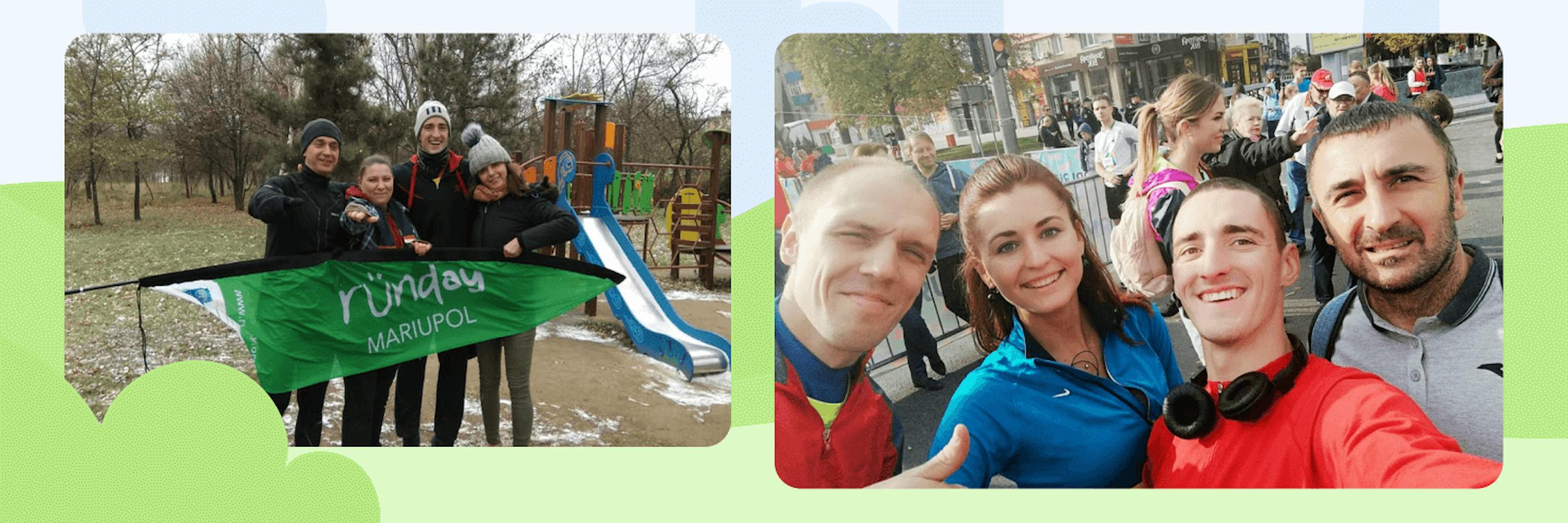In the picture - Oleksandr Lopanov with other participants of Runday Mariupol and photo with runners Runday Mariupol