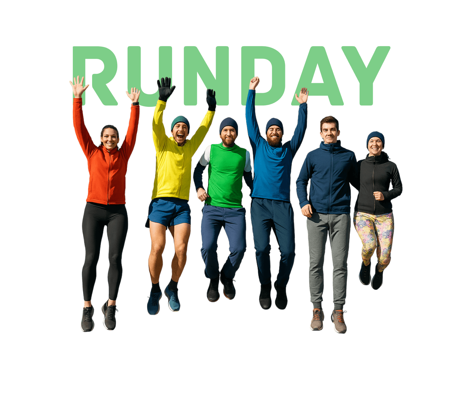 На зображенні - 6 учасників забігів Runday підстрибнули