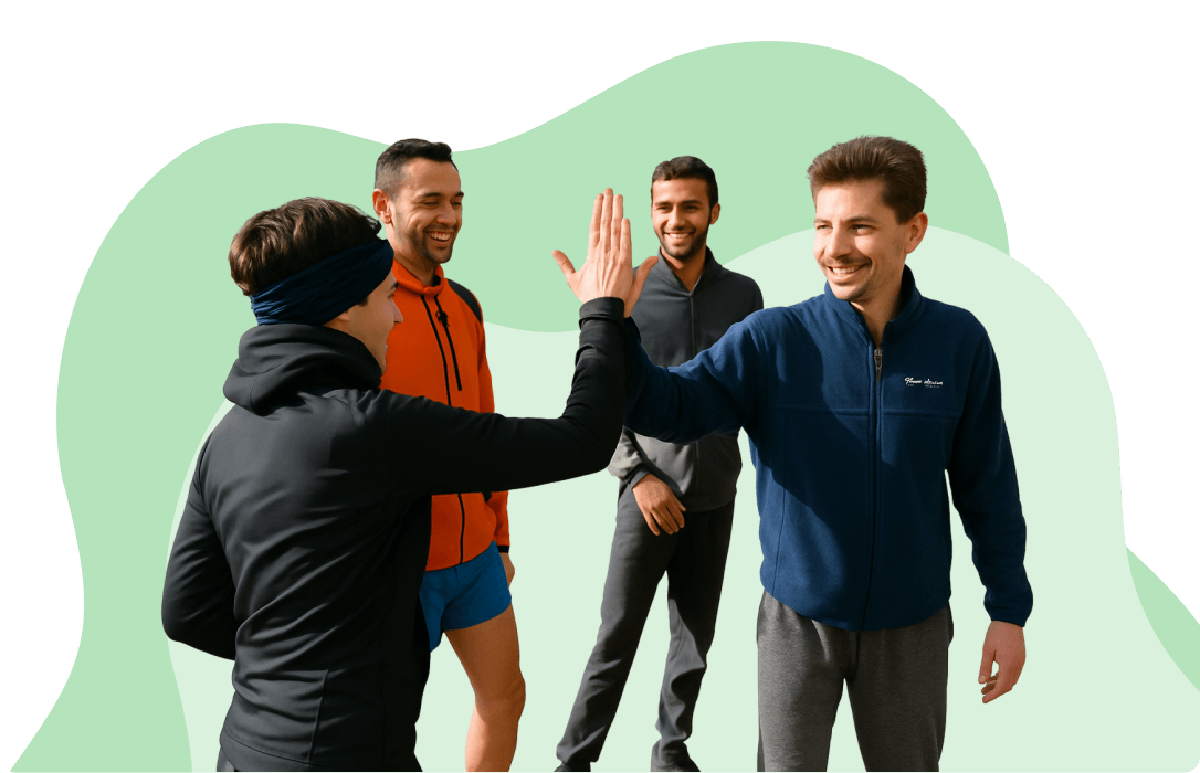 На зображенні - бігуни Runday вітаються один з одним