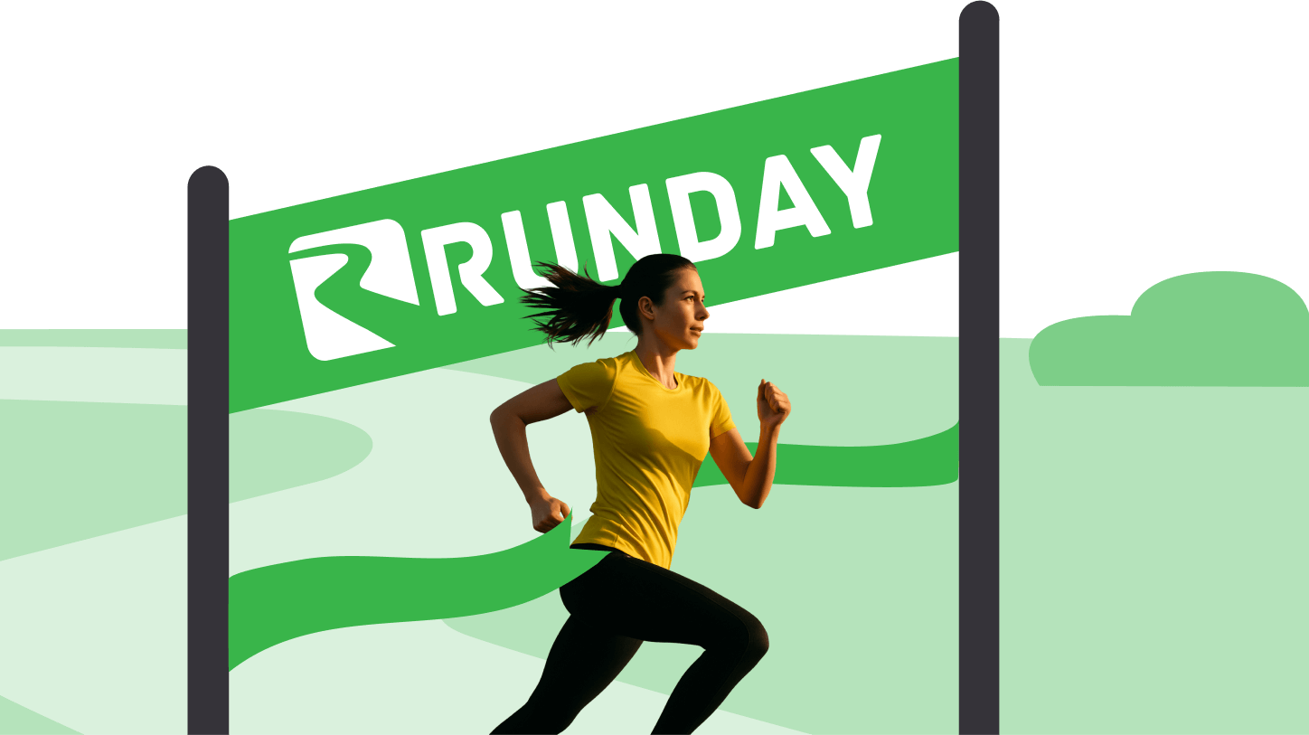 На зображенні - дівчина перетинає фінішну лінію забігу Runday