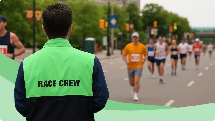 На зображенні - волонтер зустрічає бігунів в кінці забігу Runday
