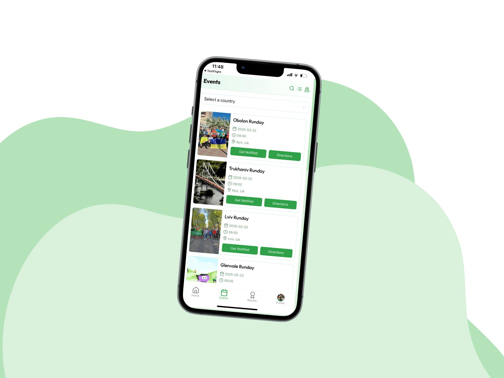 The image shows the interface of the Runday app