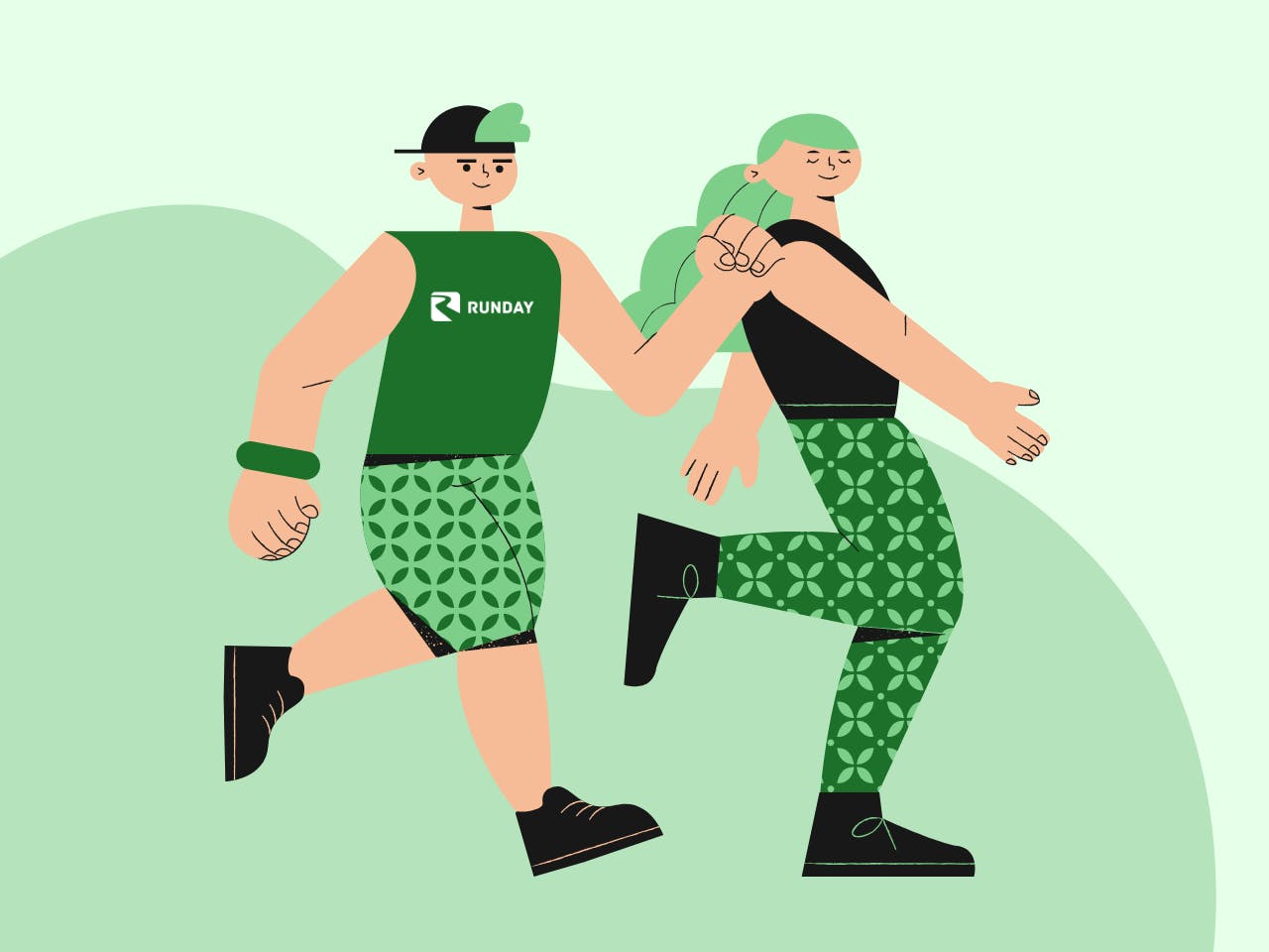 The image shows two Runday runners wearing stylised clothing.