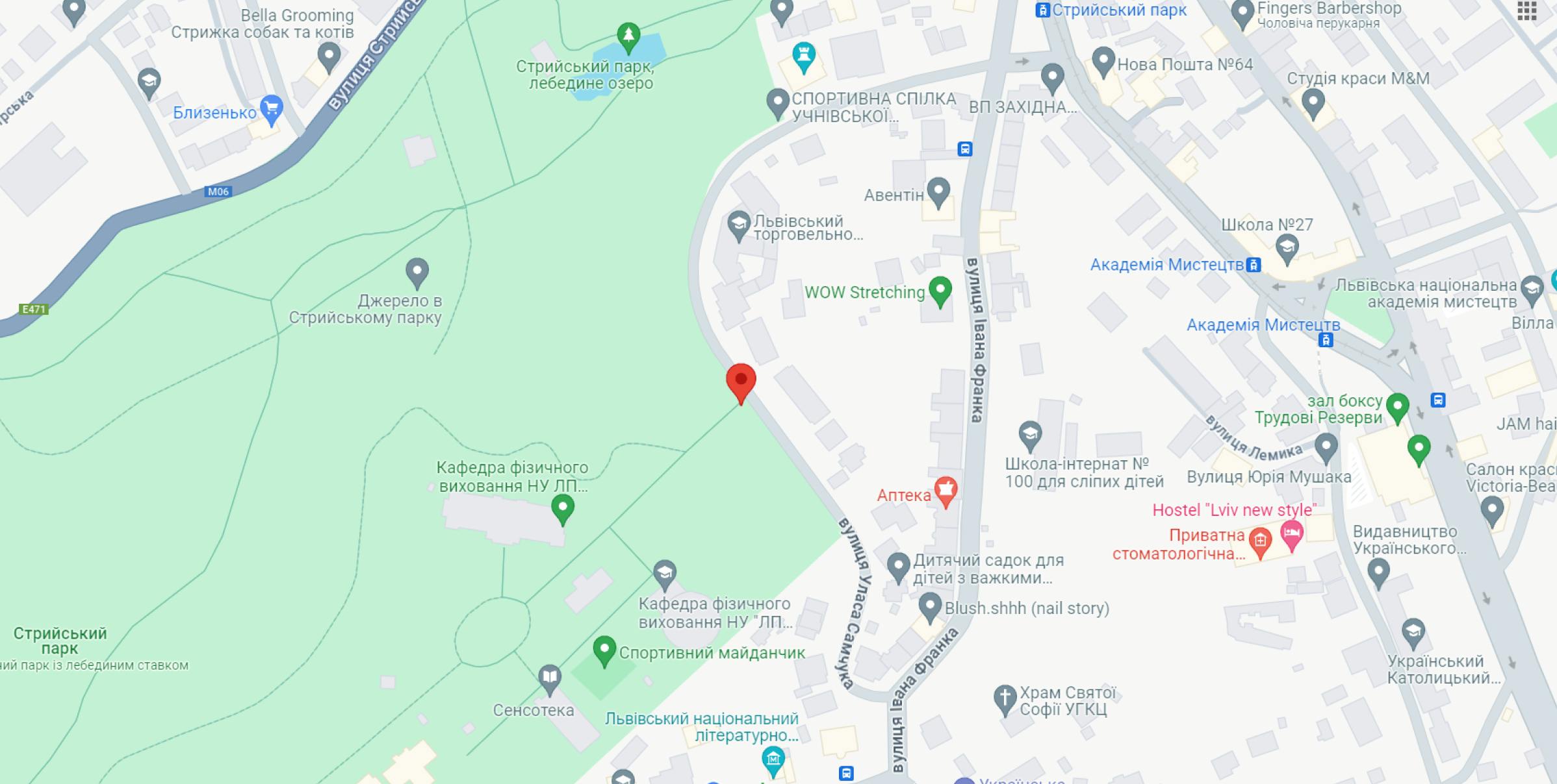 На зображенні - карта Львова з зазначенням місця старту забігу Runday у Стрийському парку