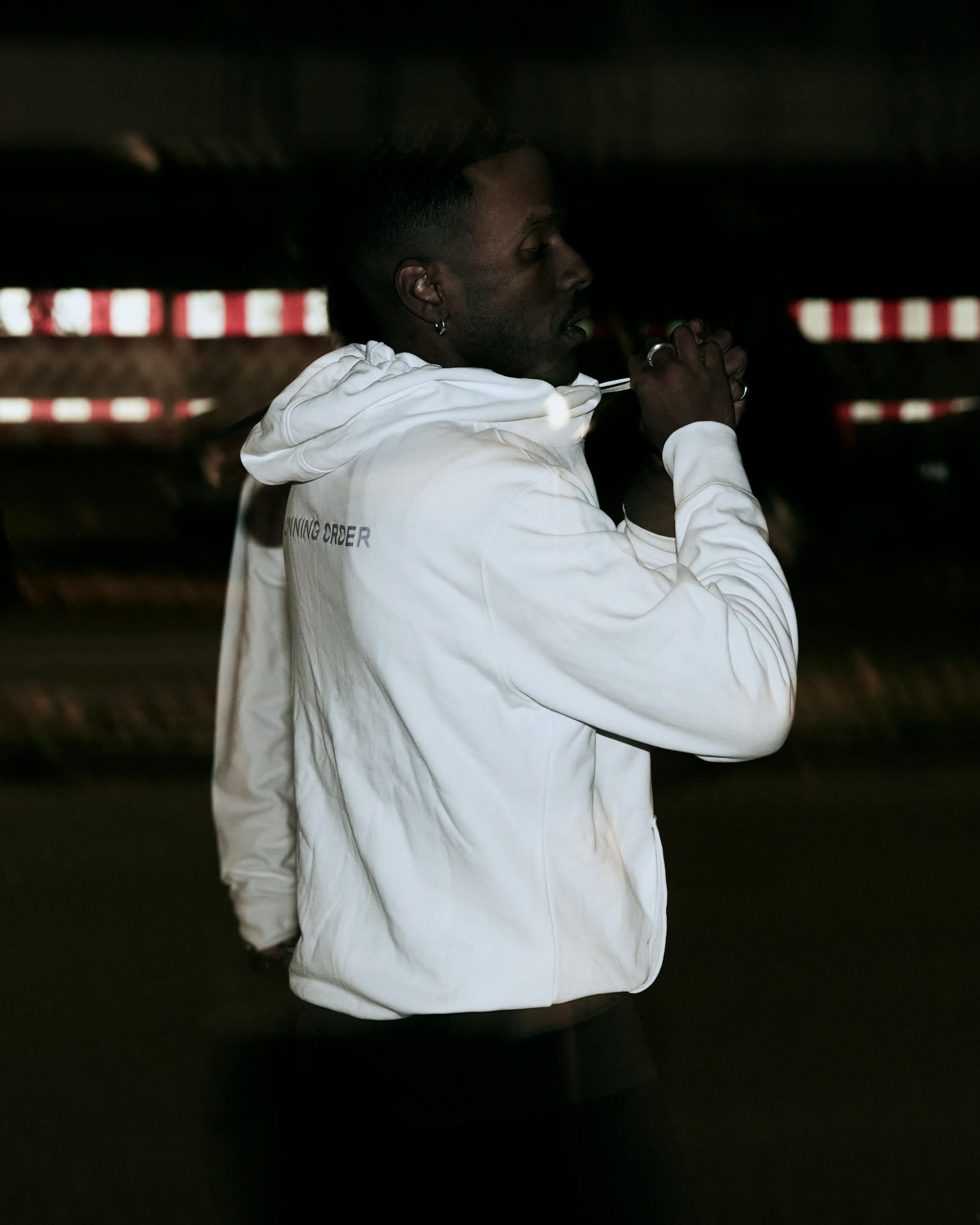 BERLIN NIGHT RUN - IDRIYS HOODIE IN WHITE -COLLECTION 02 - Photographed by Jack Hare