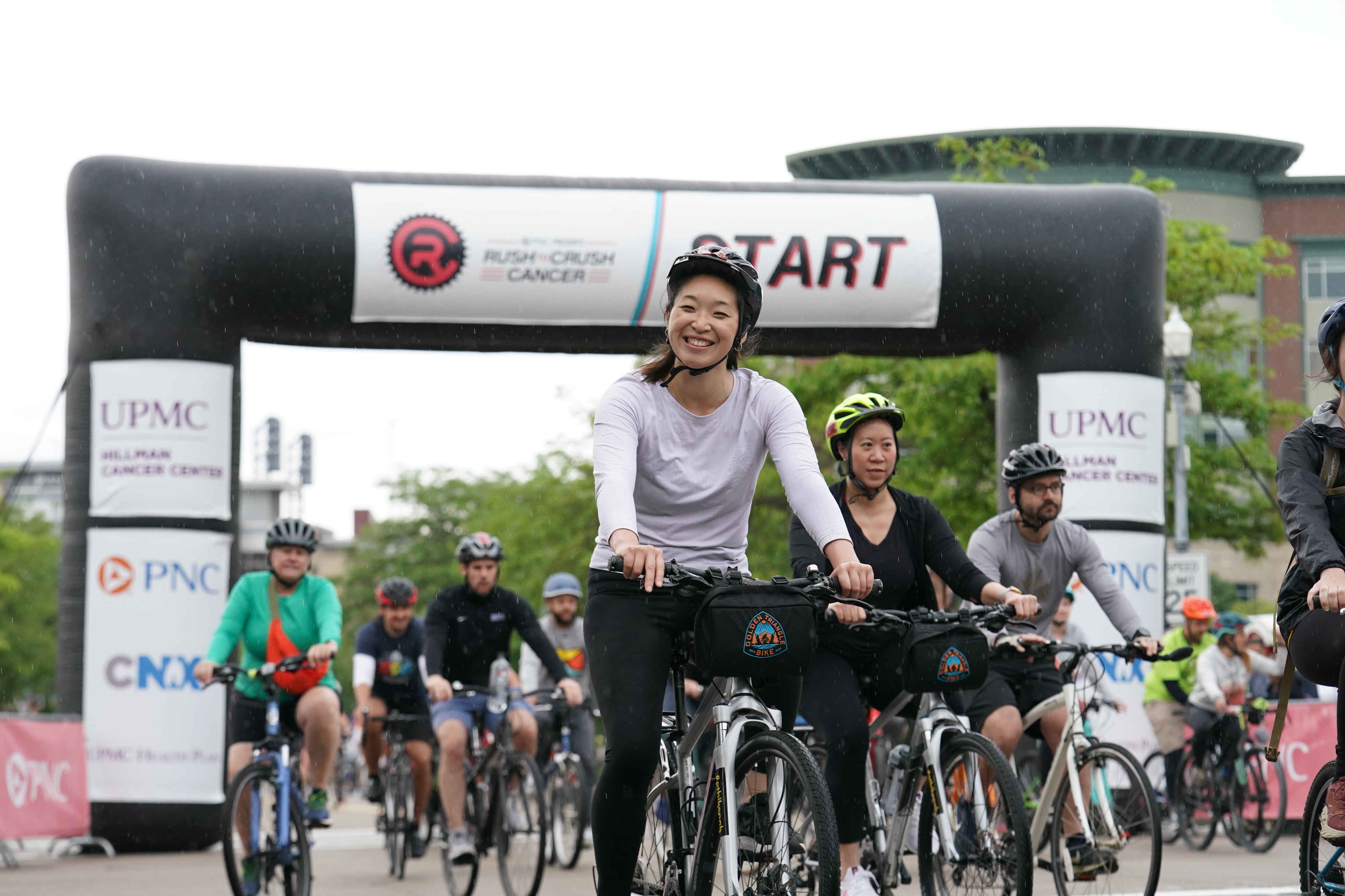 A woman at the start line of the 2023 Rush to Crush Cancer