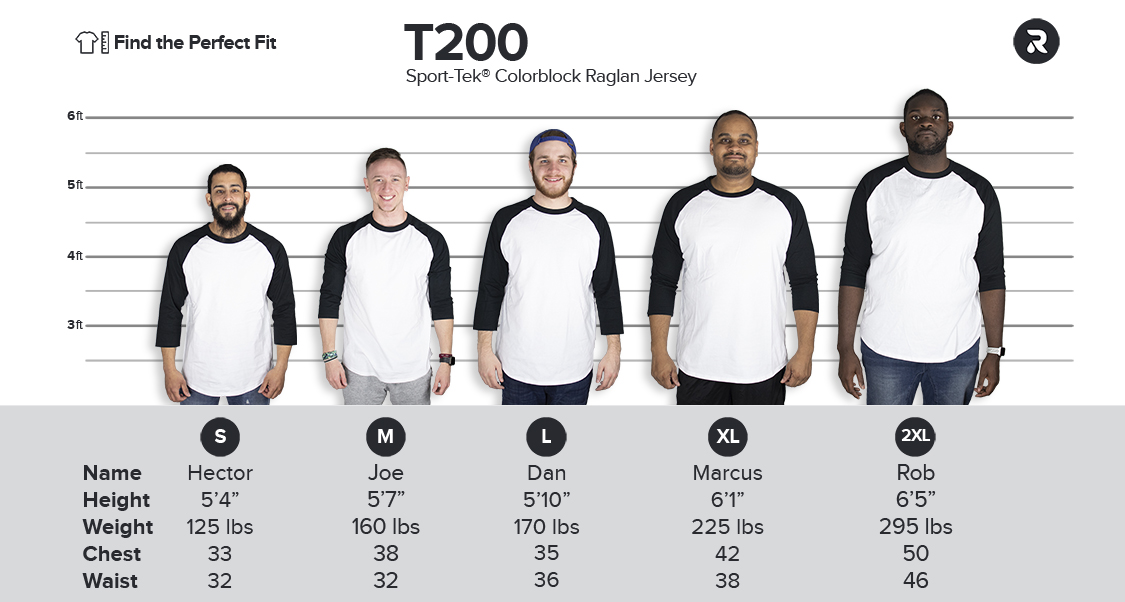 rush order tees size chart