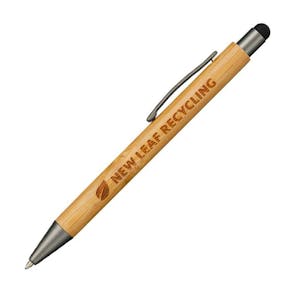 Natural bamboo quick-dry ballpoint stylus gel pen with laser engraved logo