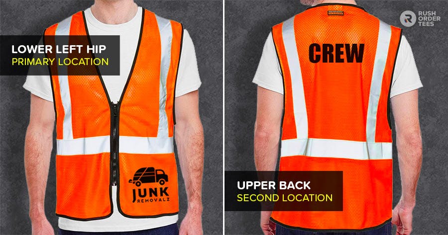 Lower left hip logo placement option for safety vest