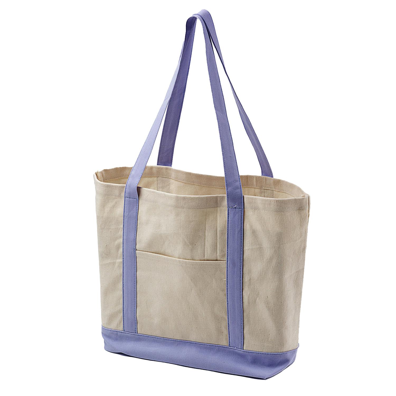 Large heavy cotton canvas boat tote bag with tackle twill patch