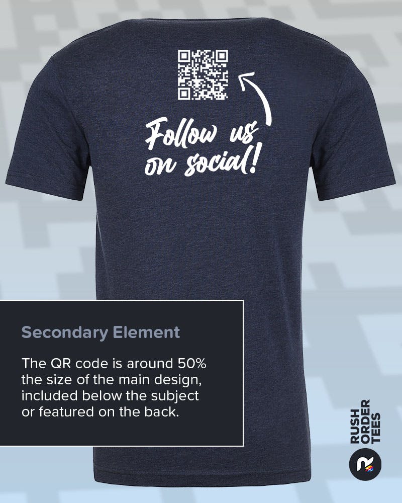 T-shirt design with QR code as a secondary element.