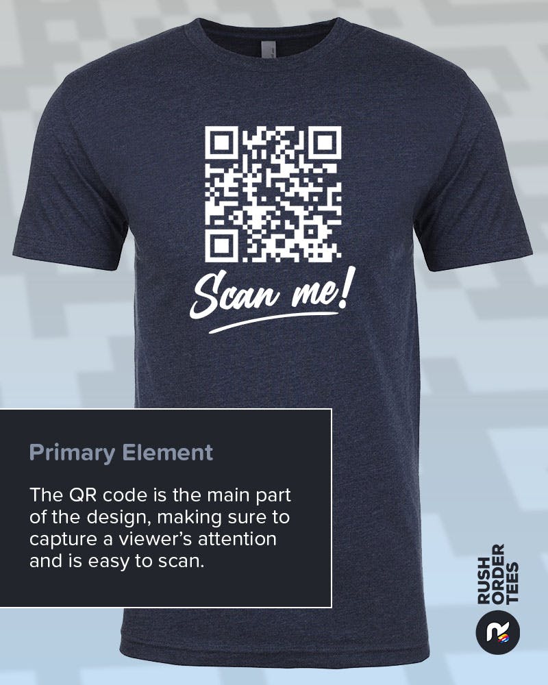 T-shirt design with QR code as the primary element.