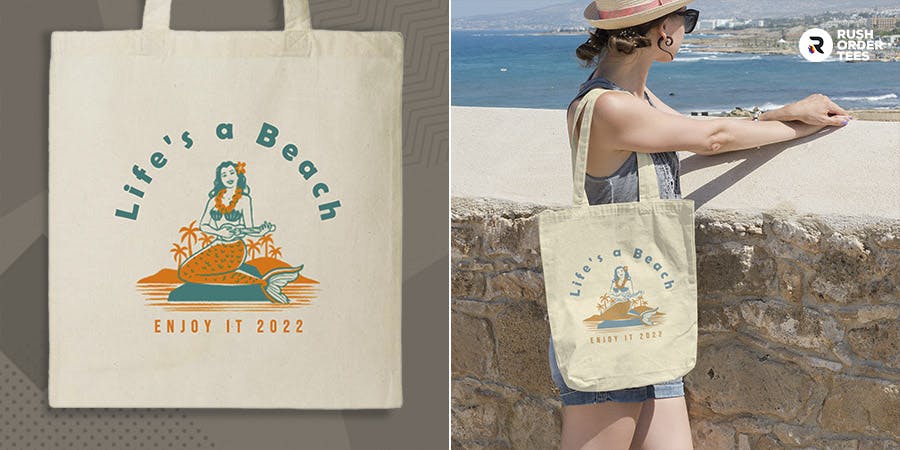 Beach theme tote bag design