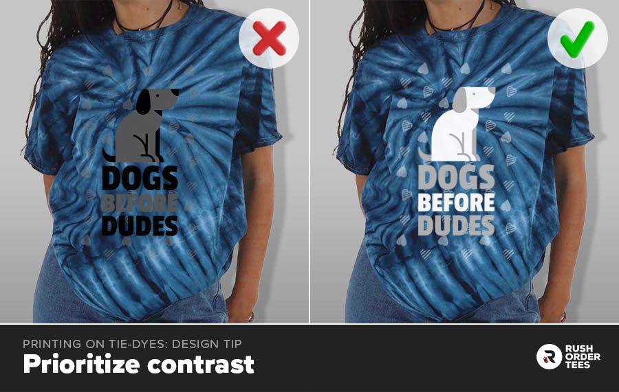 Printing on tie-dyes design tip: Prioritize contrast
