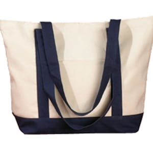 Natural color BAGedge 12 oz boat tote bag with navy handles