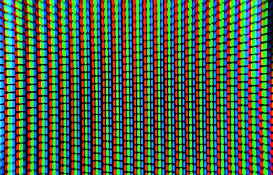 Extreme close-up of an RGB computer monitor