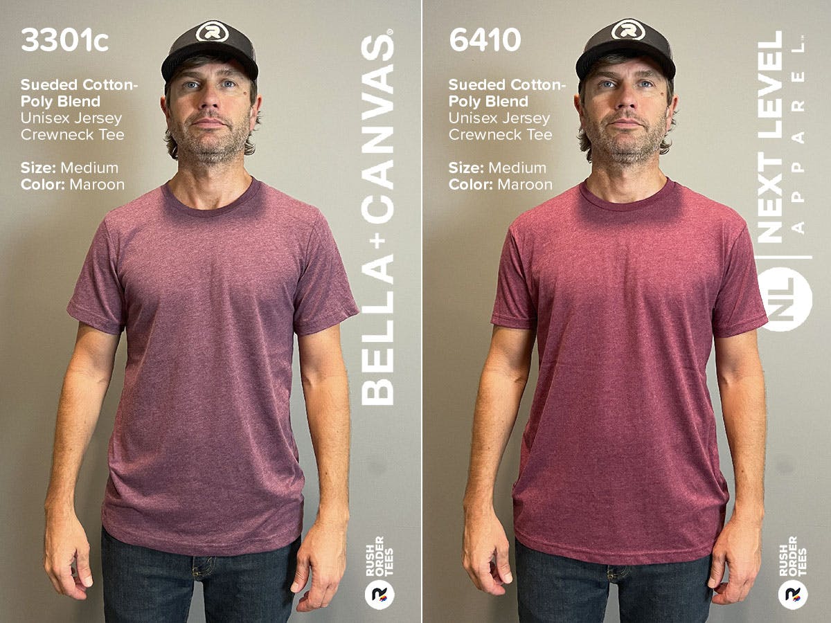 Comparing top T-shirts: the Bella+Canvas 3301c vs the Next Level 6410.