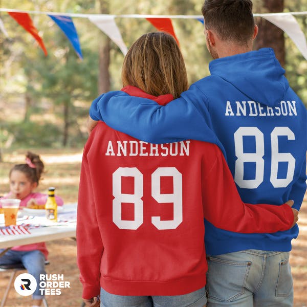 Custom names and numbers for family reunion shirts
