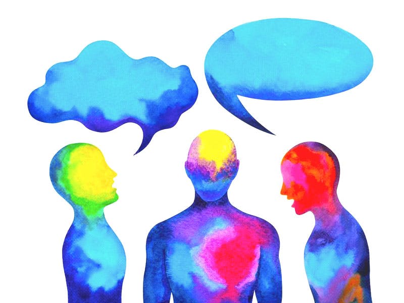 Illustration of people talking in color