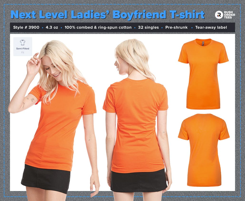 Semi-fitted example: Next Level Ladies' Boyfriend T-shirt
