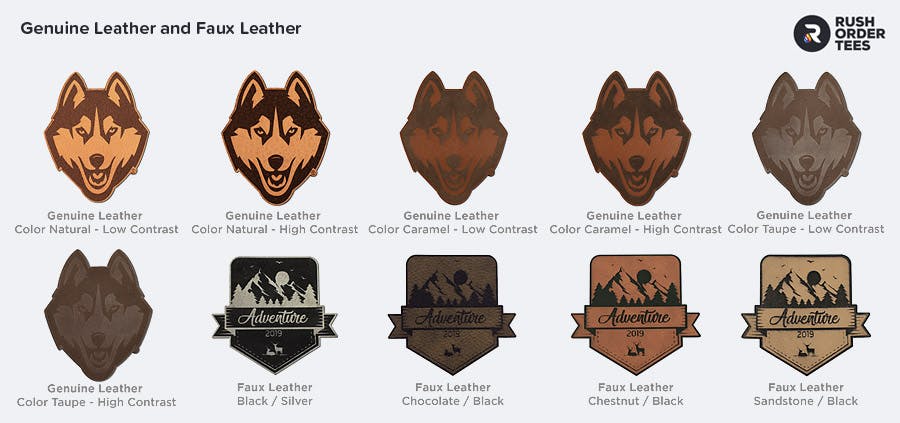 Styles of genuine leather and faux leather patches.