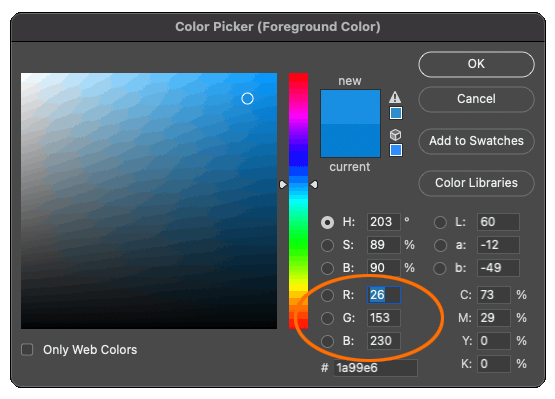 Using Photoshop's Color Picker to set RGB numbers.