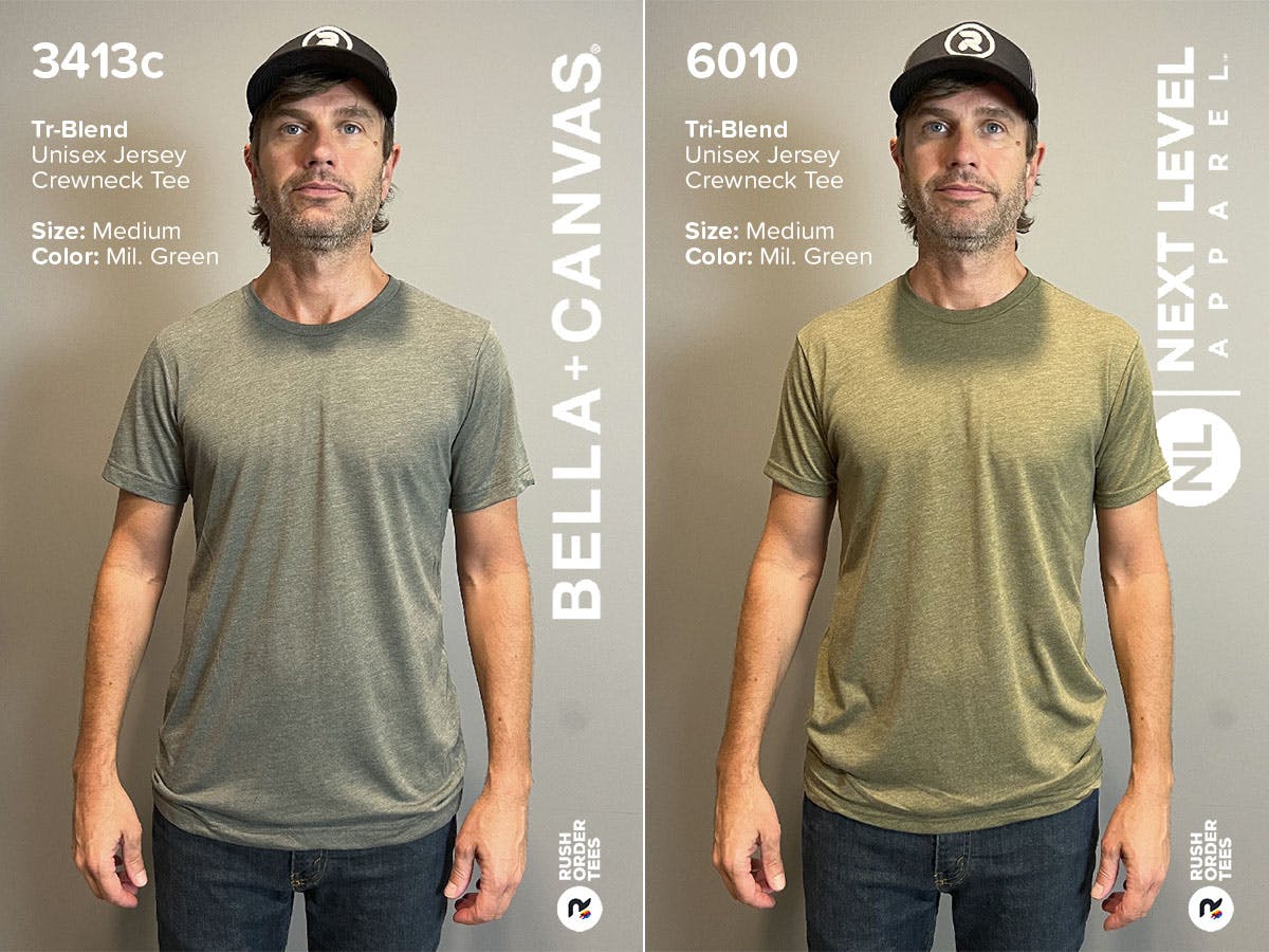 Comparing top T-shirts: the Bella+Canvas 3413c vs the Next Level 6010.