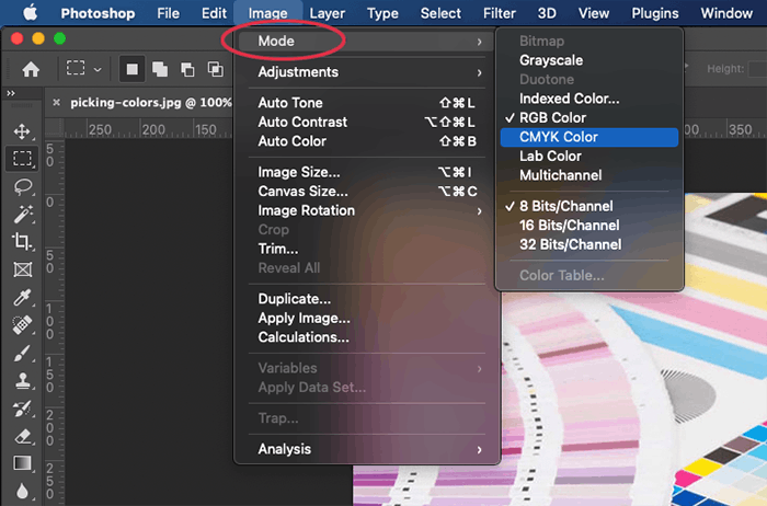 Converting your image mode in Photoshop.