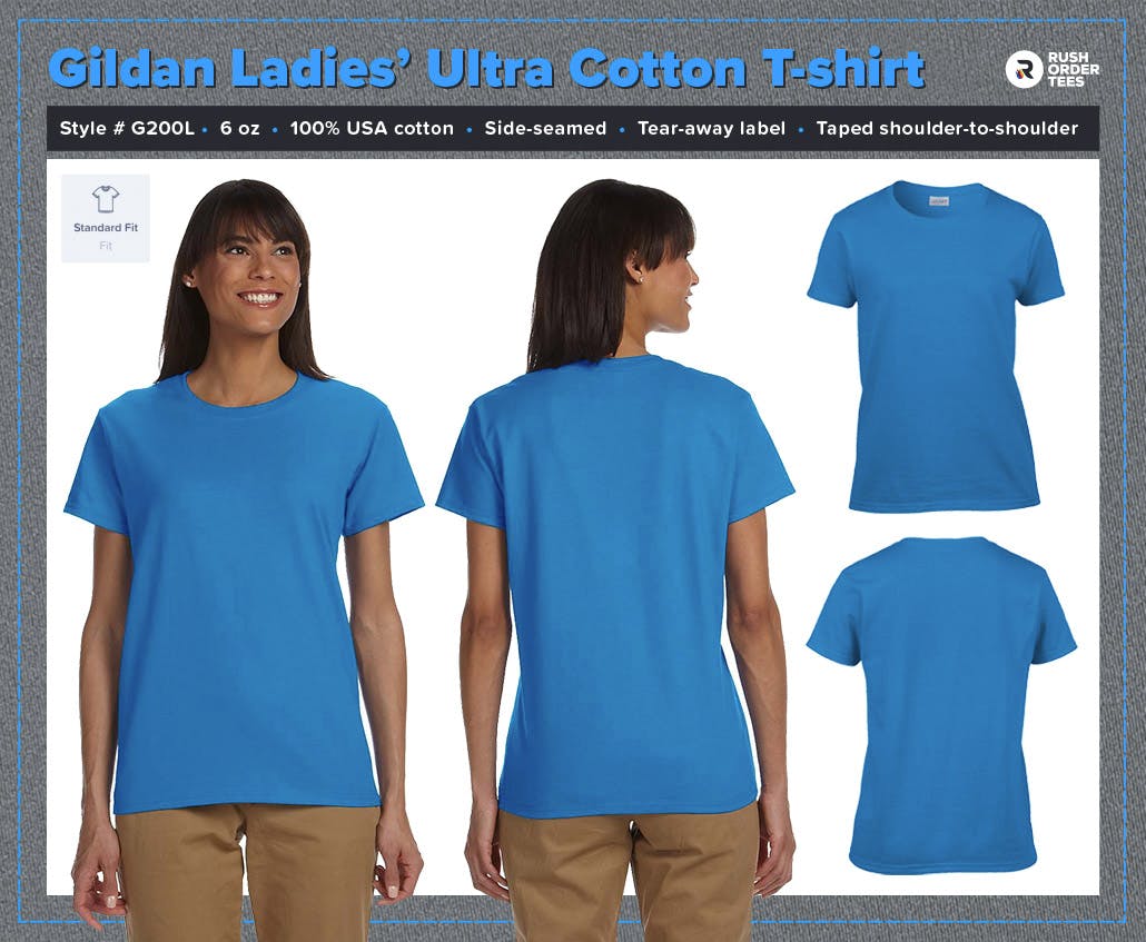 Standard fit example: Gildan Ladies' Ultra Cotton T-shirt