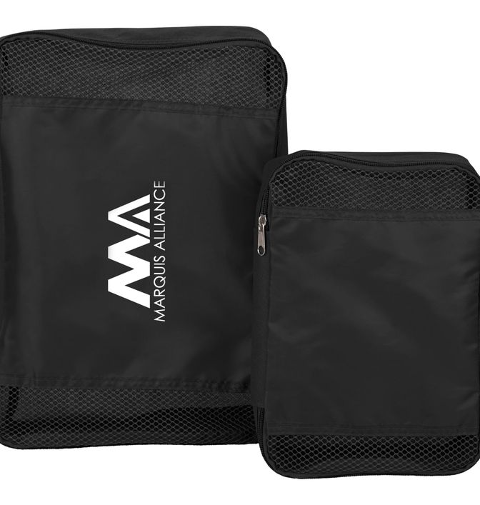 Black packing cubes 2 piece set with white logo
