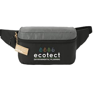 Black NBN trailhead recycled fanny pack with full color logo on front
