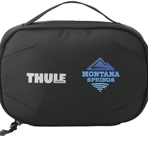 Black Thule® subterra powershuttle bag with blue full color logo on front