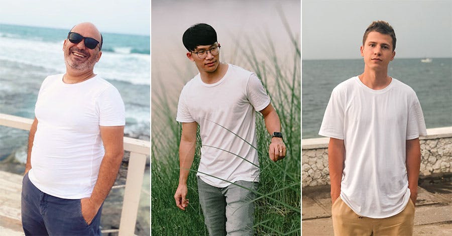 Three different styles of t-shirt fits.