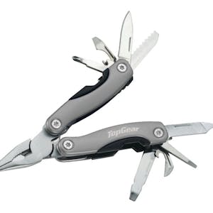 Personalized silver Tonca 11-function multi-tool with grey logo.