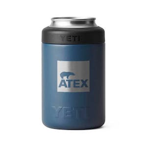 Navy YETI Rambler 12 oz Coolster can cooler with silver logo on front
