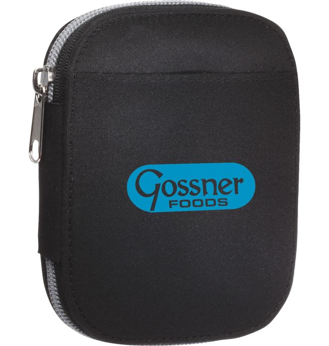 Black vanity 7-piece personal care kit with blue logo