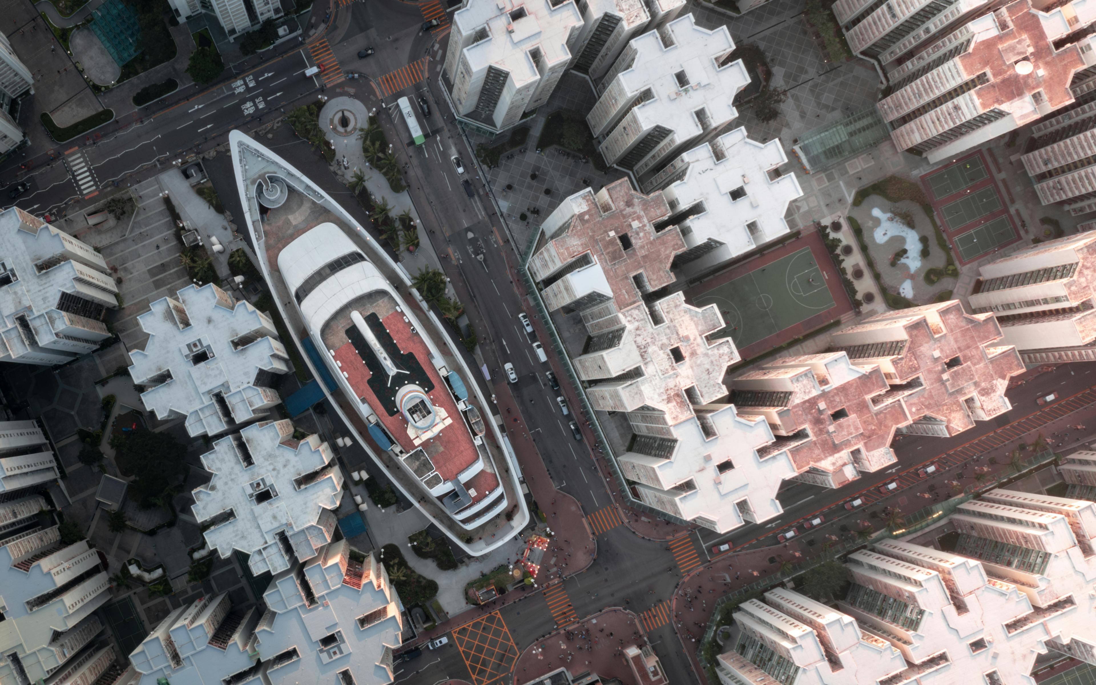 Hong Kong Drone Shot Ship Ashore