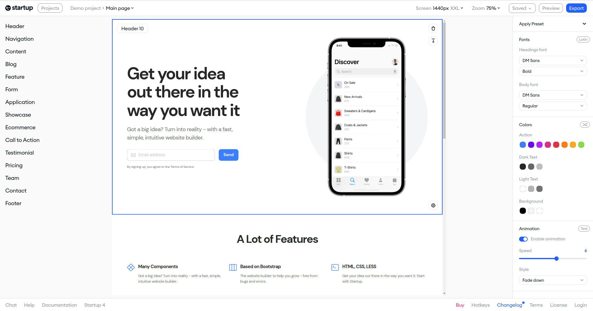 Startup by designmodo ui screen
