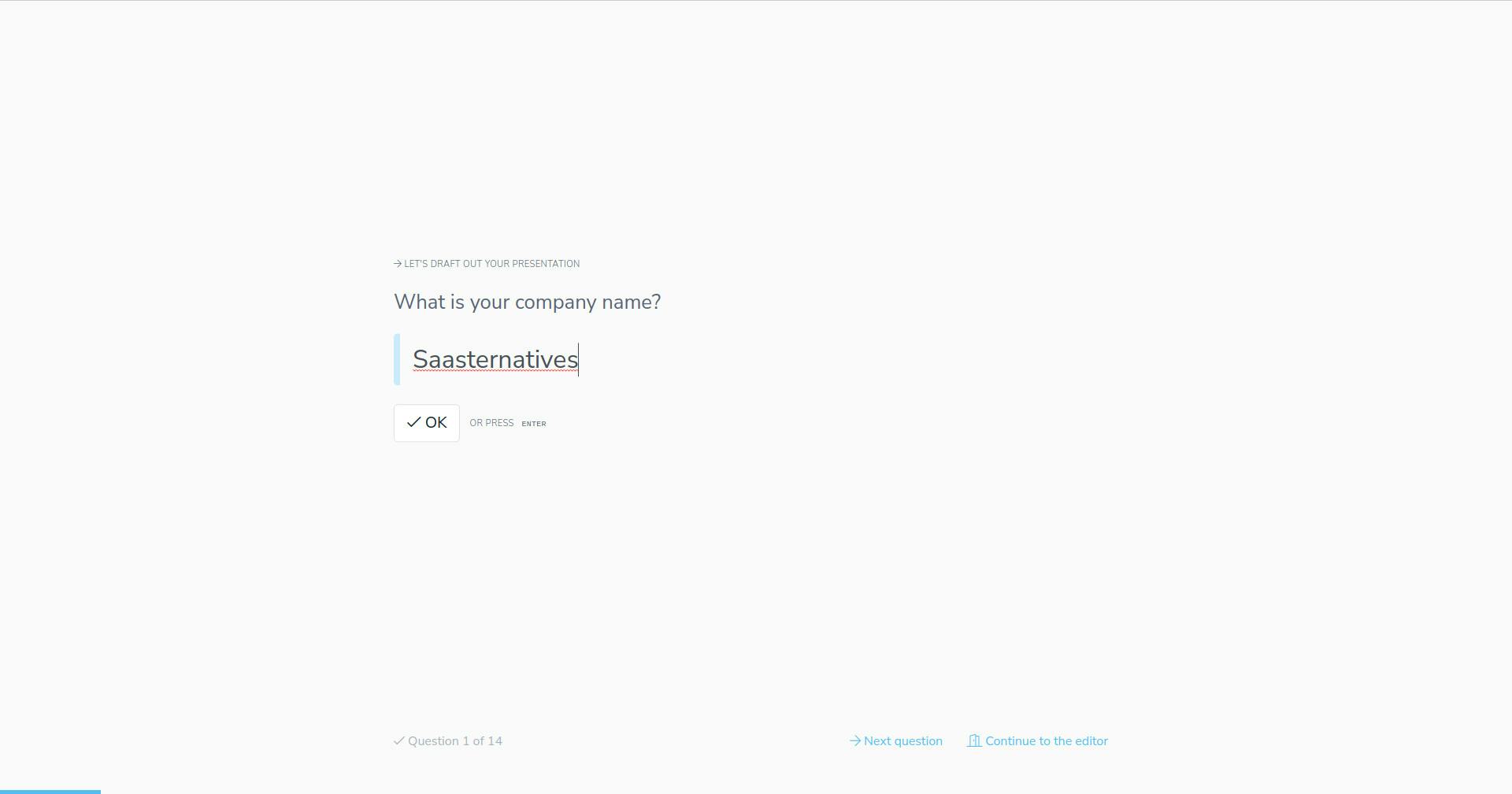 Slidebean wizard to create a presentation