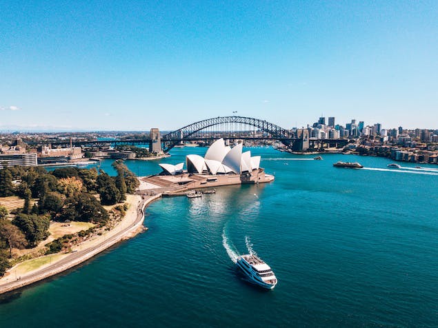 View of Sydney, Australia on the water with bridge in background