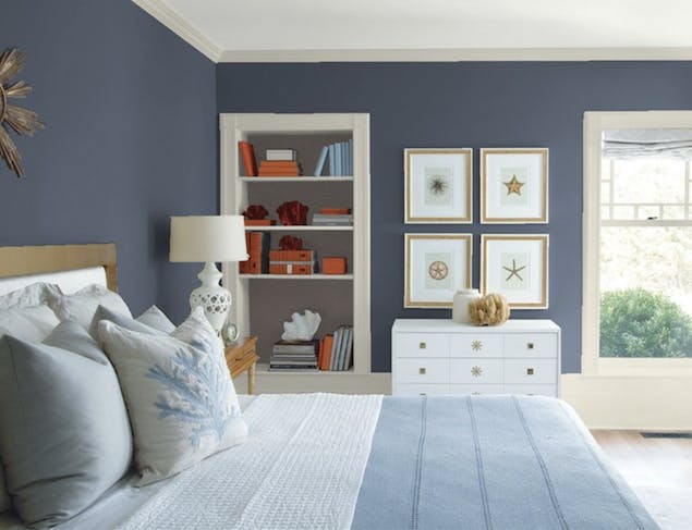 Evening Dove paint color seen on bedroom wall