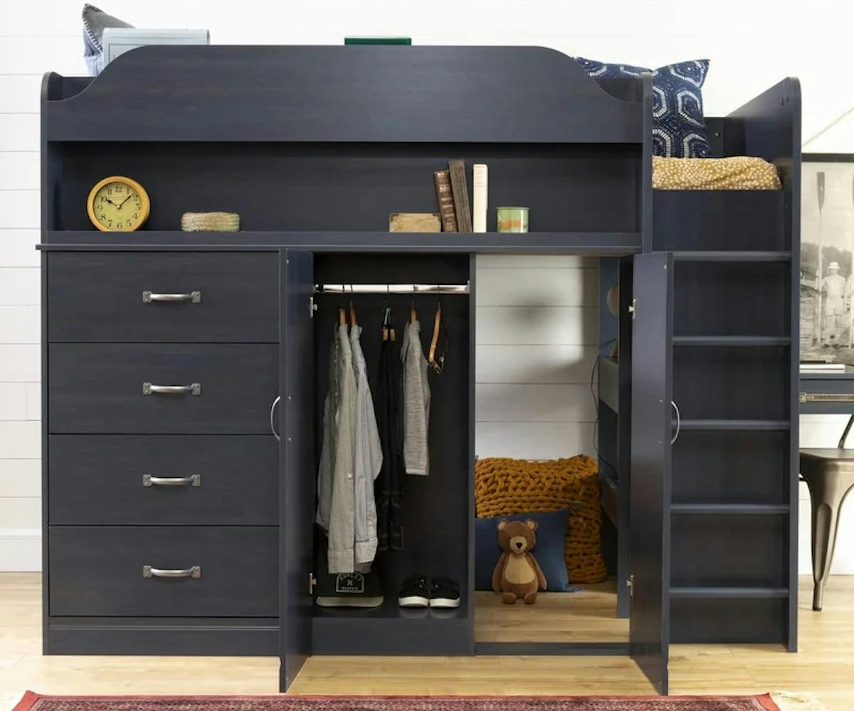 loft bed with walk-in closet