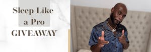Marble background that says Sleep Like a Pro Giveaway & Cyril Grayson Jr. on Saatva mattress