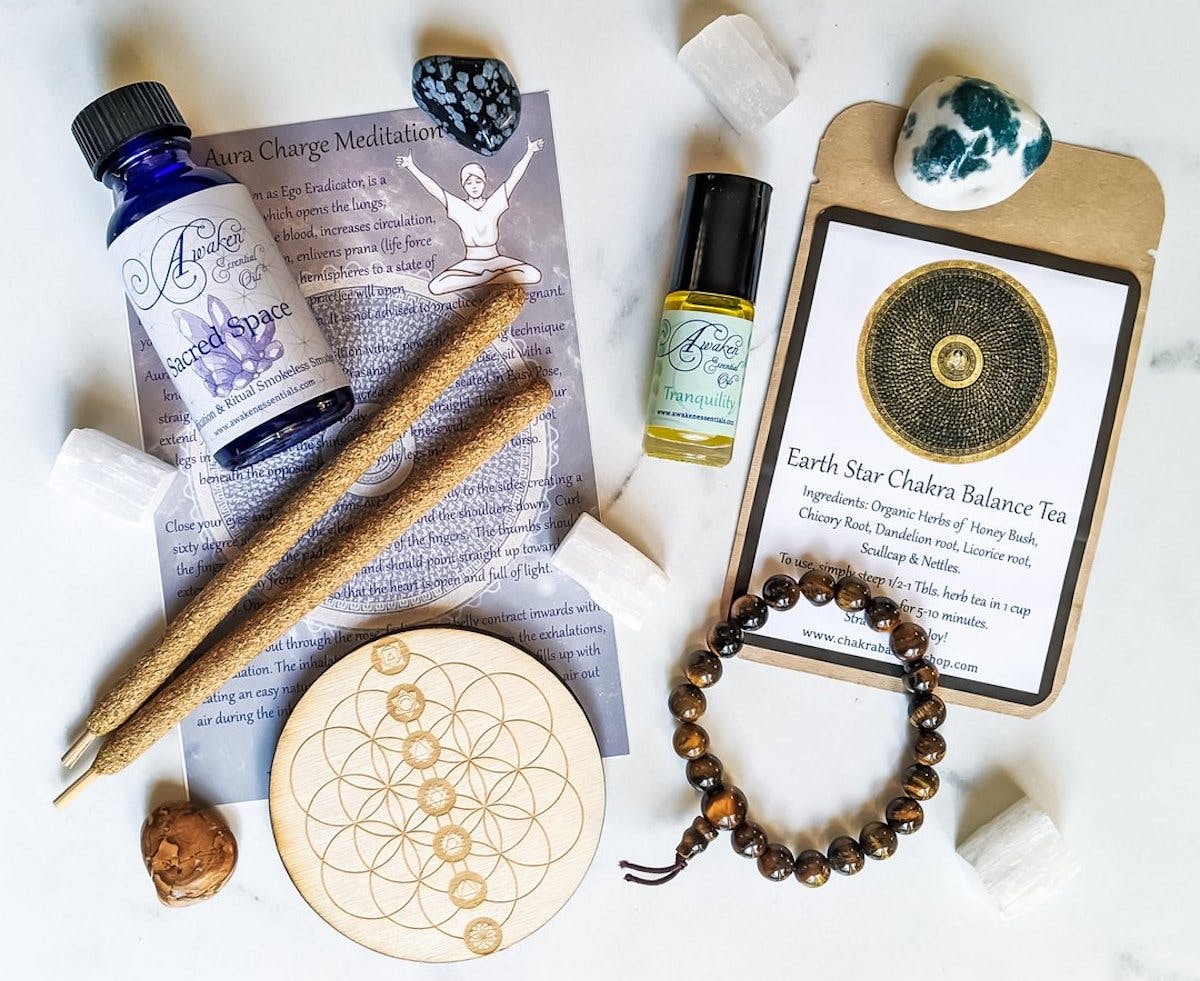 chakra box - self-care subscription box with products in it