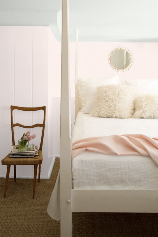 First Light paint color seen on bedroom wall