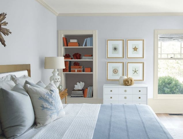 Silver Half Dollar paint color seen on bedroom wall