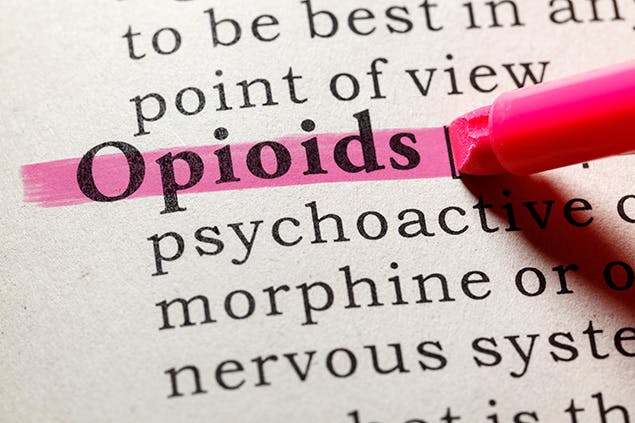 image of word opioids highlighted in dictionary