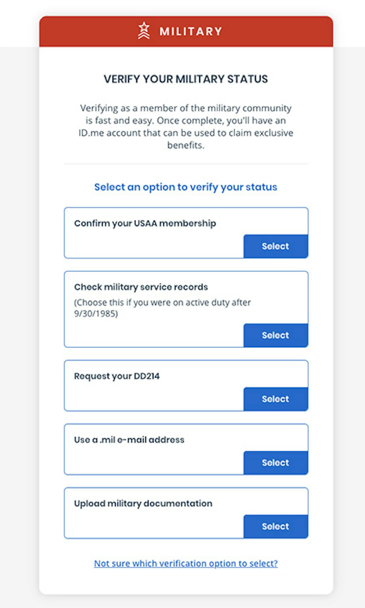 id.me showing how to obtain military verification for mattress discount