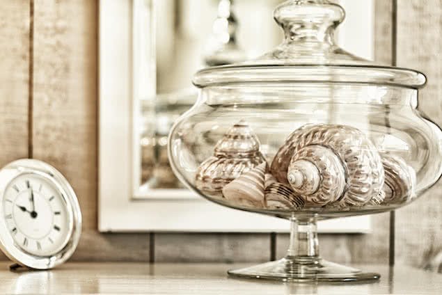 seashells in a jar in bedroom